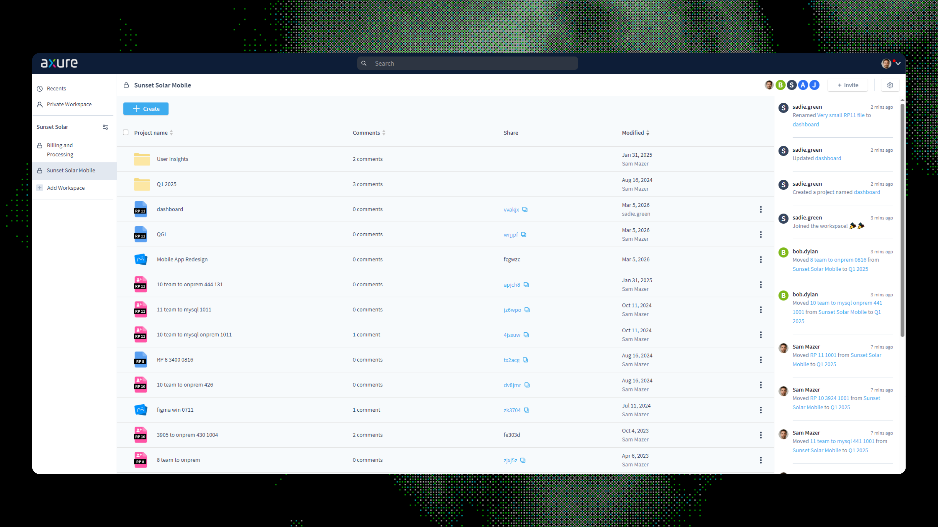 Pre-refresh Axure Cloud: navigation and layout before the update.