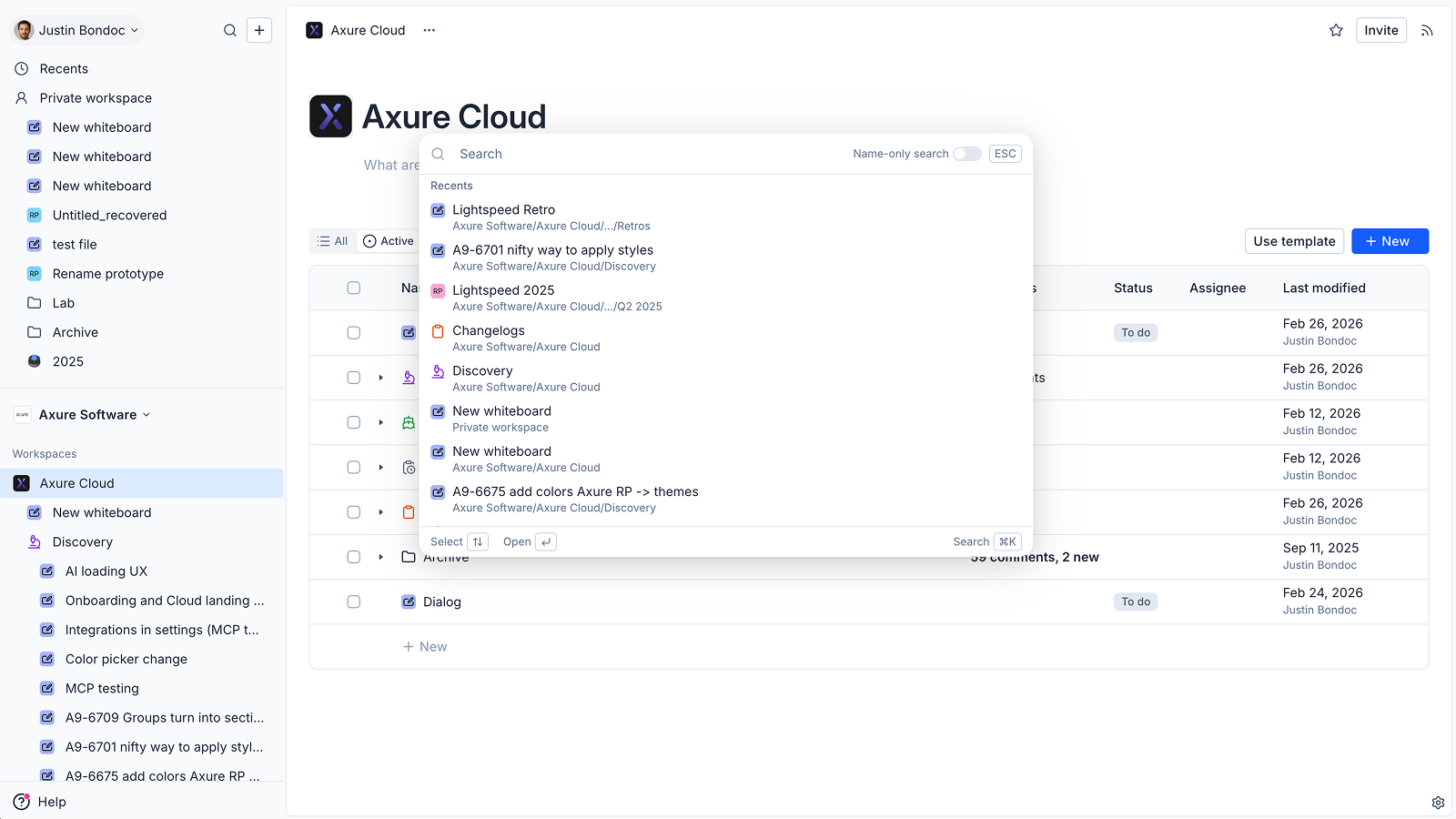 After: quick search (Cmd+K) and recent files